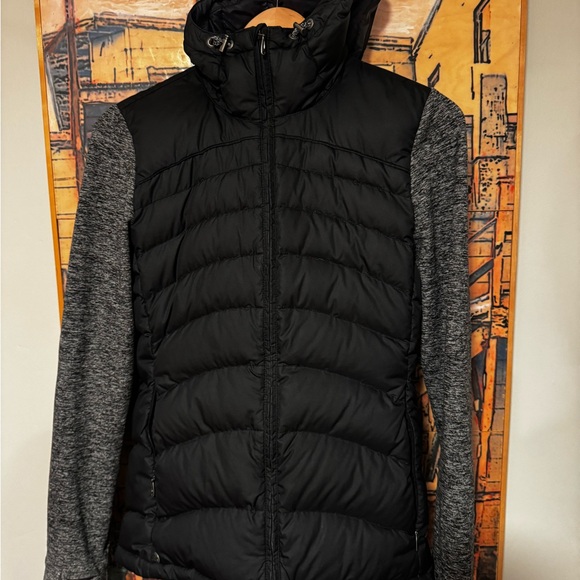 OutdoorResearch Jacket: Black Down Puffer Vest with Gray Sleeves - Picture 1 of 9